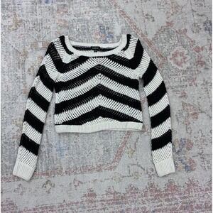 Bebe Cropped Womens Small Chevron Open Knit Crochet Sweater Fairygrunge Indie